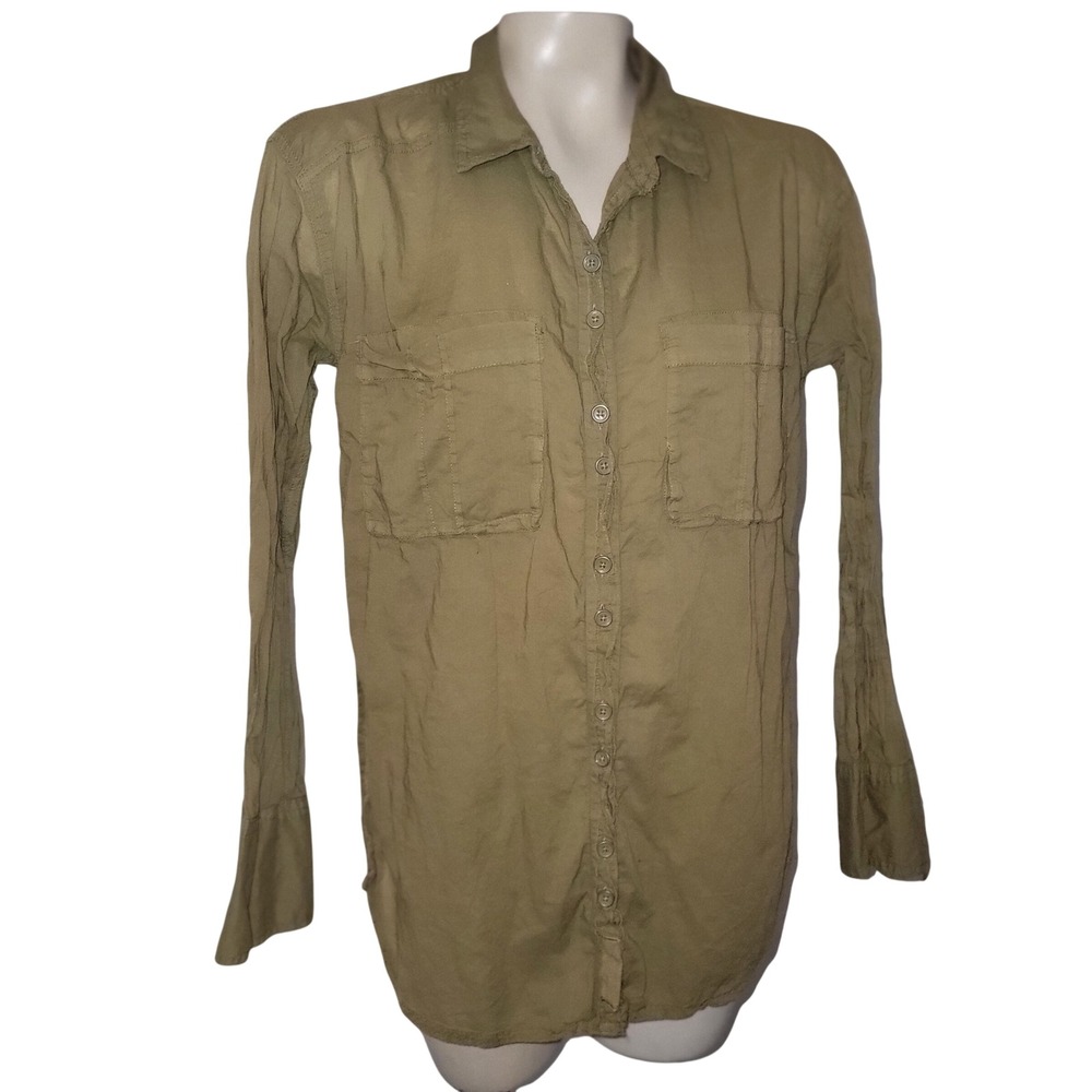 We The Free peplum Green Long Sleeve Utility Button Down Shirt S lightweight